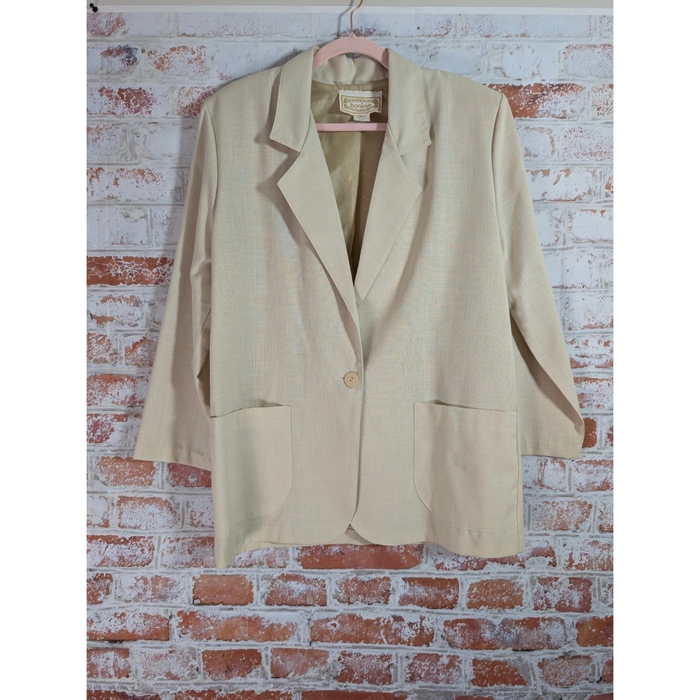 Bonjour Blazer Jacket Womens Medium Beige Vintage Made in USA Professional 80s